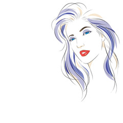 beauty girl face. face portrait fashion sketch. makeup vector illustration isolated cartoon hand drawn