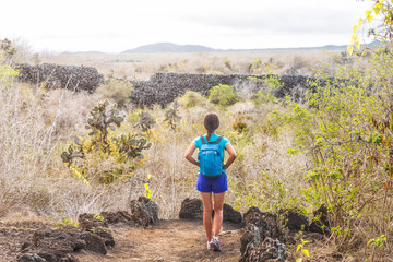 Galapagos Isabela island travel tourist at El Muro de las Lagrimas the wall of tears in Puerto...