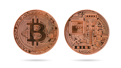 Copper bitcoin isolated on white