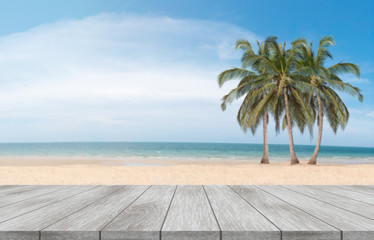 wooden table and view of tropica