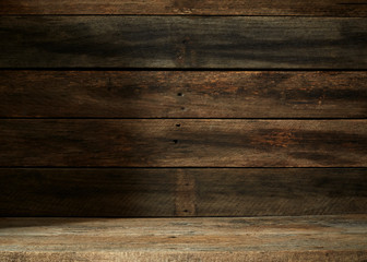 Obraz premium Wooden wall and wooden table