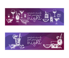 Fototapeta na wymiar Cocktails vector set for menu design, bars, restaurants, cafes, parties. White sketch of alcoholic coctail beverages. Long island, Margarita, Mojito, Daiquiri coctailed drinks.