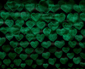 Hearts background. Hand drawn. Abstract , green. Watercolor. Design for Valentines Day, gift paper, textile, covering design.