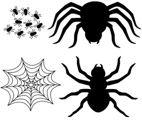 Spider Silhouettes Tarantula Insect Bugs Vector Illustration