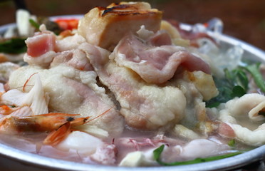 Thai barbecue Grill Pork on hot pan