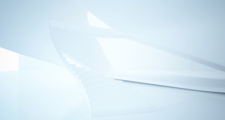 Abstract architectural white smooth interior of a minimalist house with large windows.. 3D illustration and rendering.