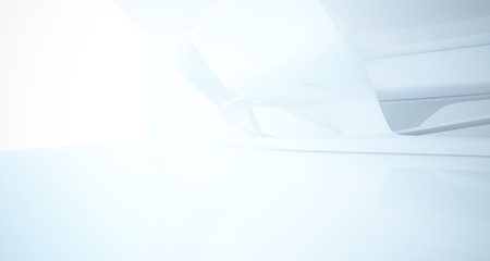 Fototapeta premium Abstract architectural white smooth interior of a minimalist house with large windows.. 3D illustration and rendering.