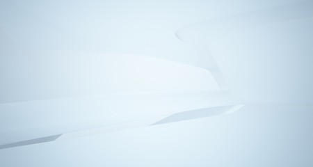 Abstract architectural white smooth interior of a minimalist house with large windows.. 3D illustration and rendering.