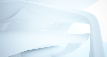 Abstract architectural white smooth interior of a minimalist house with large windows.. 3D illustration and rendering.