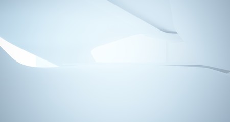 Abstract architectural white smooth interior of a minimalist house with large windows.. 3D illustration and rendering.