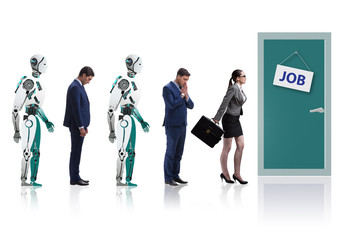Woman man and robot competing for jobs