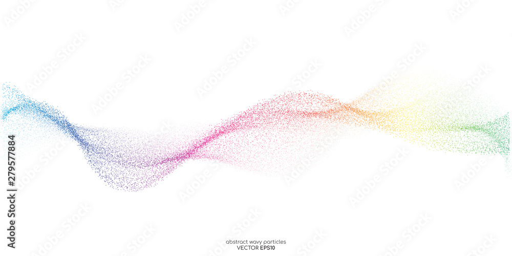 Poster abstract colorful dots particles flowing wavy isolated on white background. vector illustration desi