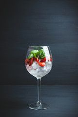 Ingredients for strawberry martini roayle cocktail. Selective focus.