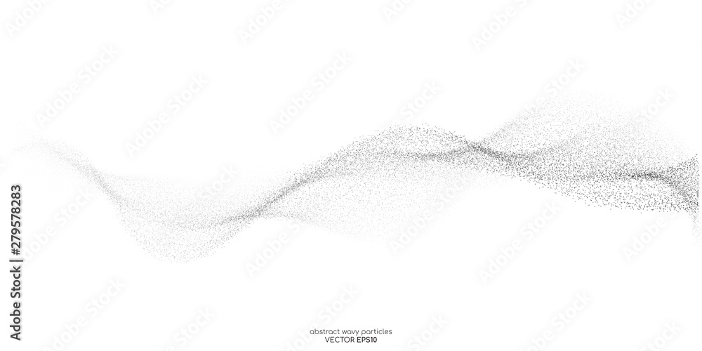 Poster Abstract dots particles flowing wavy isolated on white background. Vector illustration design elements in concept of technology, energy, science, music.