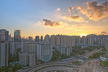 Naklejka na ściany i meble Sunset from Choi Tak Estate, Kowloon Hong Kong