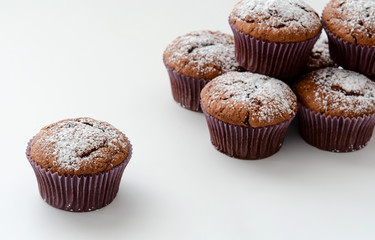 Chocolate cupcake isolated on the white back
