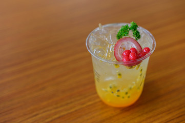 Fresh cocktail drinks with ice fruit and herb decoration