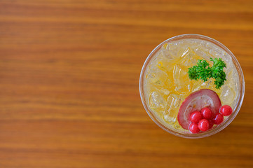Fresh cocktail drinks with ice fruit and herb decoration