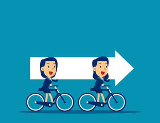 Business team riding bikes and carrying arrow. Concept cute business  successful vector illustration, Success, Growth, Flat cartoon character style design.