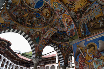 Fototapeta na wymiar Frescos in Rila Monastery, Bulgaria. The Rila Monastery is the largest and most famous Eastern Orthodox monastery in Bulgaria.