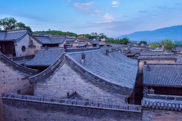 Ancient Chinese Architectural Gateway Wall under Clear Sky and White Cloud, Pingyao County, Jinzhong City, Shanxi Province, China