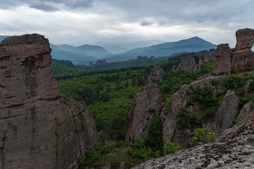 Fototapeta na wymiar Mountains panorama of Belogradchik cliff rocks, nature gem landmark,.Bulgaria