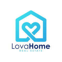 Modern minimalist love house logo design.