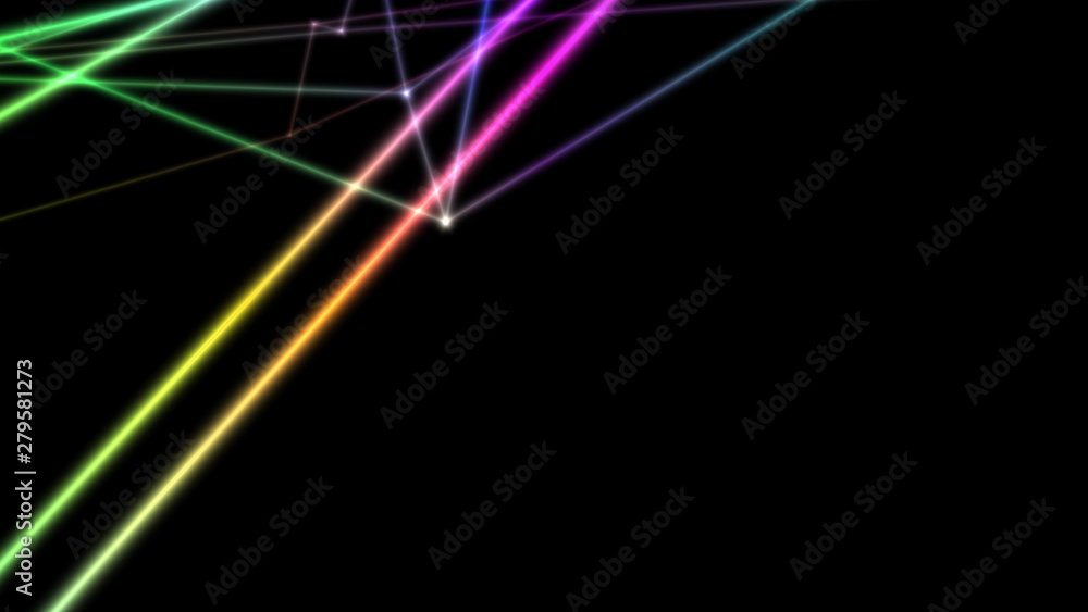 Poster computer abstraction, color lines broken at nodes on a dark background, 3d model