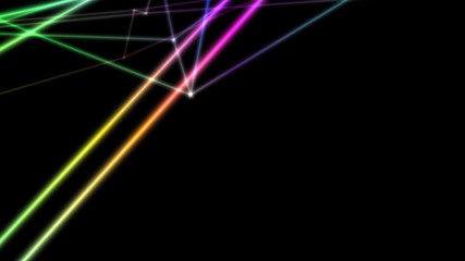 computer abstraction, color lines broken at nodes on a dark background, 3D model