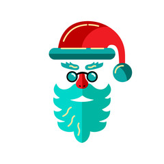 Santa Claus head as Christmas icon isolated on white background. Flat and line style vector illustration.