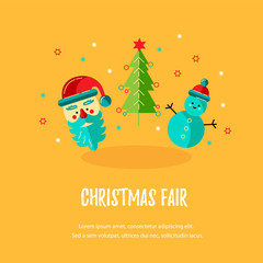 Merry Christmas and Happy New Year card vector illustration. Place for text. Great for New Year party invitation, Christmas Fair, flyer, banner, poster, web. Flat style design.