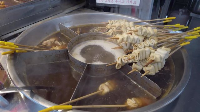 odeng / fish cake korean street food. delicious fish cake served in the hot seafood broth
