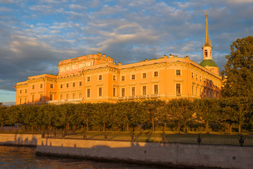 The old Engineer castle in the light of the evening June sun. Saint-Petersburg, Russia