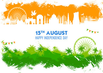 illustration of Famous Indian monument and Landmark for Happy Independence Day of India