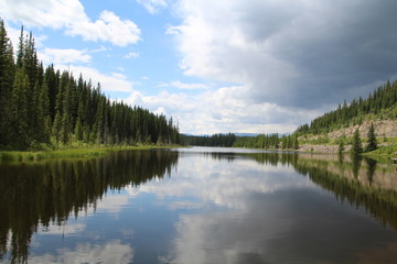 Fototapeta na wymiar Reflections On The Lake, Nordegg, Alberta
