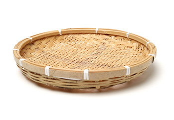 Bamboo basket hand made isolated on white background. Woven from bamboo tray.