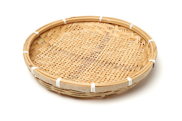 Bamboo basket hand made isolated on white background. Woven from bamboo tray.