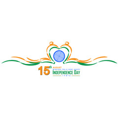 15 august-Celebrating independence day with Indian flag in heart airwaves.Greeting card,poster,logo and icon design.Vector illustration. - Vector