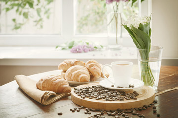 Morning with aromatic black coffee