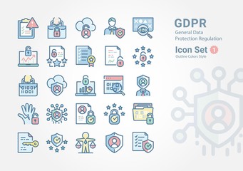 GDPR icon collection with outline colors Vol. 1