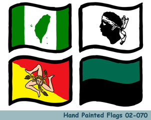 手描きの旗アイコン,台湾の国旗,コルシカ島の旗,シチリアの旗,テセルの旗 Flag of the Taiwan, Corsica, Sicily, Texel, hand drawn isolated vector icon.