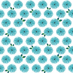A simple pattern of watercolor blue flowers and leaves.