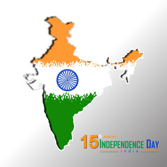 15 August- illustration of Indian flag on India map background.Elegant Poster, Banner or Flyer design for Indian Independence Day celebration. - Vector