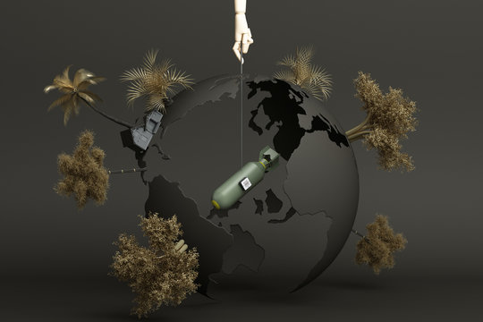 The world is being destroyed by human's hand. 3d rendering