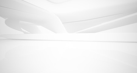 Abstract architectural white smooth interior of a minimalist house with large windows.. 3D illustration and rendering.