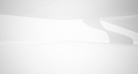 Abstract architectural white smooth interior of a minimalist house with large windows.. 3D illustration and rendering.