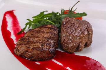 Beef steak with berry sauce