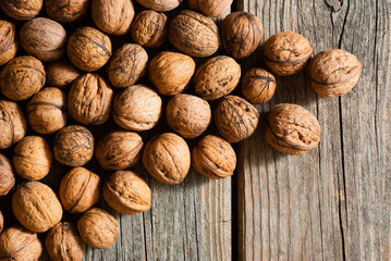 walnuts on old wooden table directly above