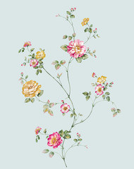 Naklejki  Akwarela ilustracja kwiatowy, różowe, żywe kwiaty, zielone liście, na wesele, pozdrowienia, tapety, moda, tło, tekstura, zawijanie