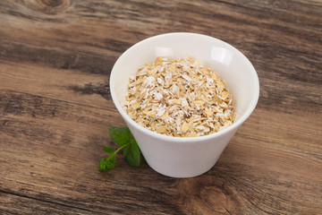 Raw oats in the bowl